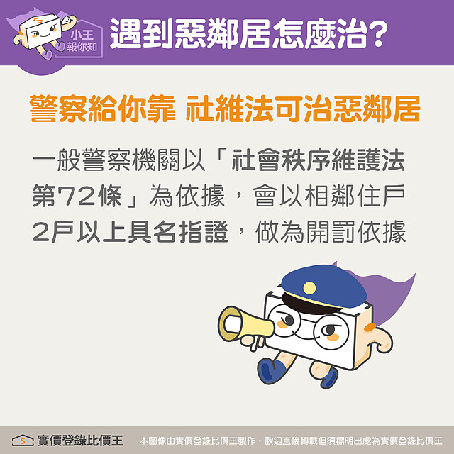 打電話叫警察到場處理惡鄰居違反社區安寧的情事|實價登錄比價王